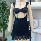 BXOXO Lace Hollow Out Bandage Sexy Mini Dress For Women Robe Spaghetti Strap Backless Bodycon Sexy Party Club Print Dress